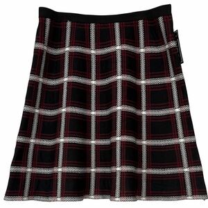 NYCC Skirt A Line Plaid Tartan Knit Heavyweight Skirt Black Burgundy Size XL NWT